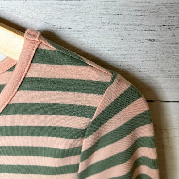 Matilda Jane Top Womens Size Small Pink & Olive Green Striped Blouse Stretch - Picture 10 of 16